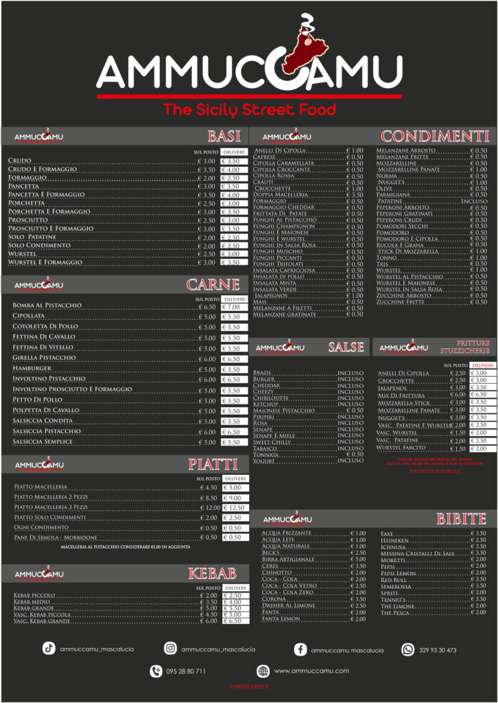 Menu - Ammuccamu Street Food Catanese a Mascalucia